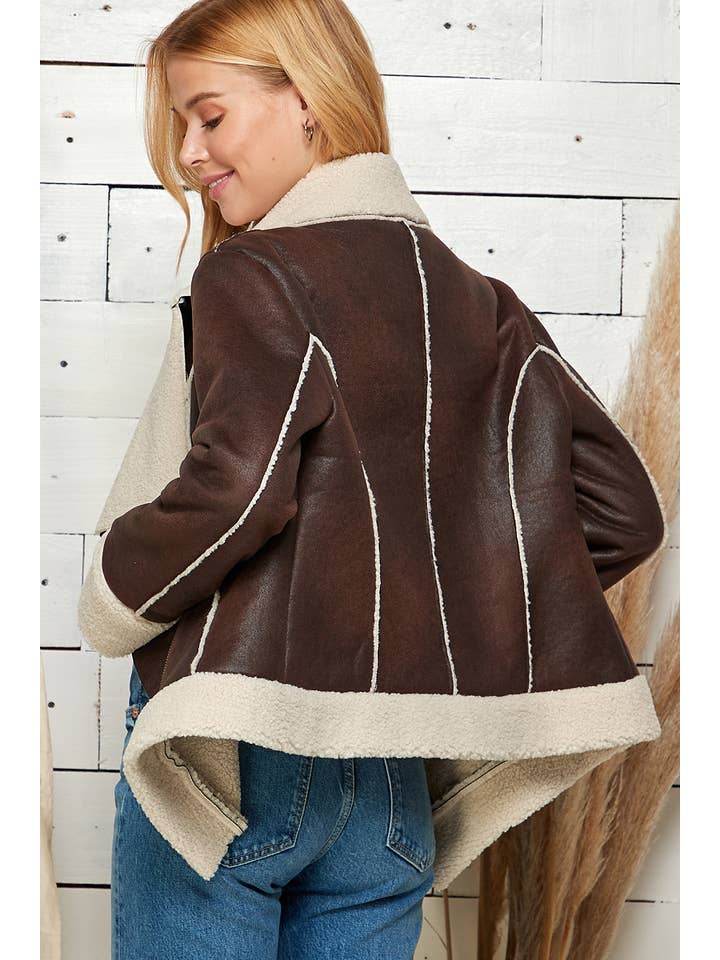 BROWN Timberline Faux Leather Jacket for wholesale on Faire7