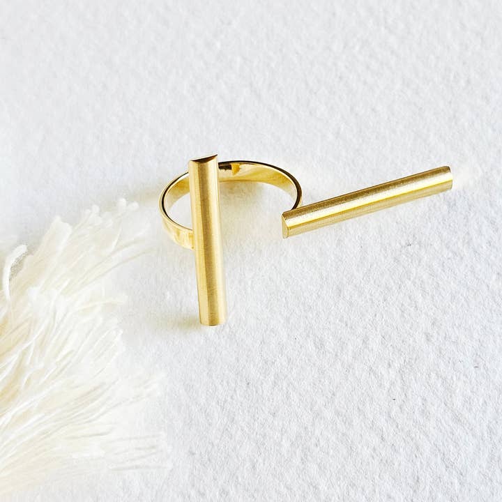 Dobbeltstang moderne forgyldt ring justerbar for engroshandel hos Bisjoux