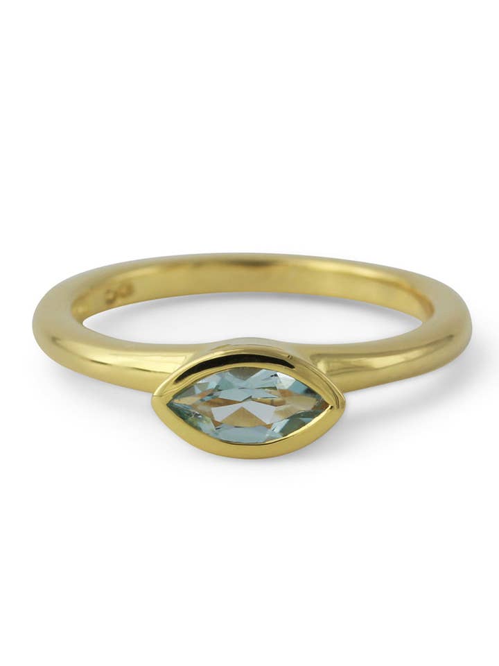 Silver ring with 8x4mm topaz, 18ct gold-plated for wholesale by Campur GmbH