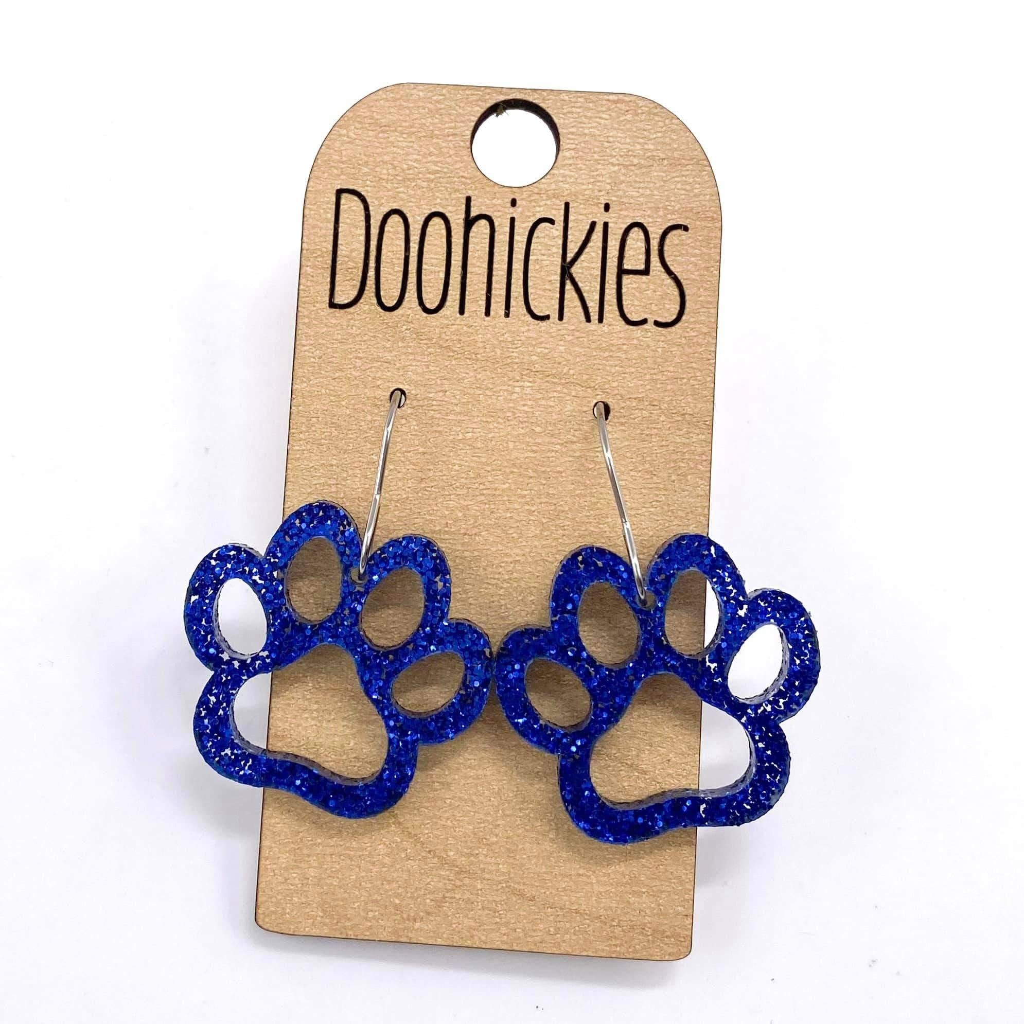Doohickies - Wholesale Dangle Earrings - 1" Glitter School Spirit Paw Dangles - Custom Spirit Earrings - 9 Color Options7