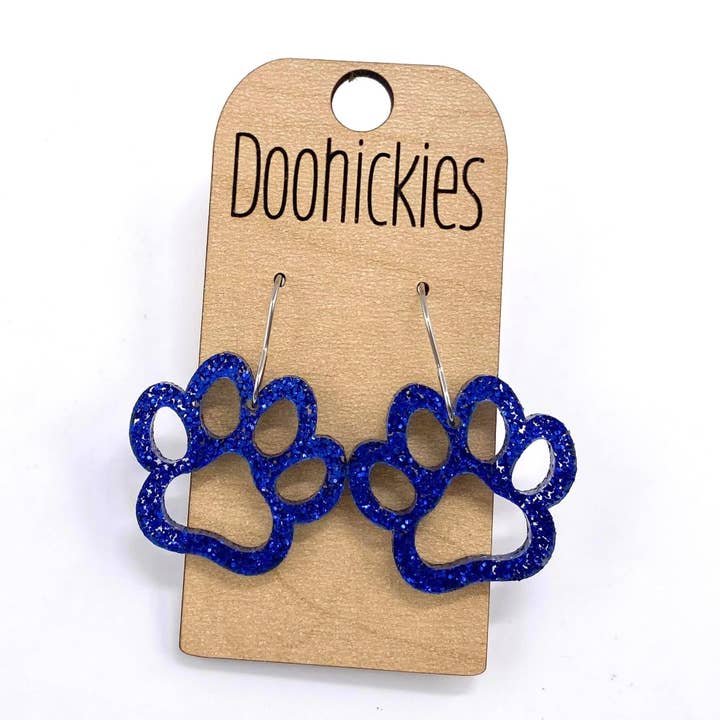 Doohickies – wholesale Dangle earrings – 1" Glitter School Spirit Paw Dangles - Custom Spirit Earrings - 9 Color Options4