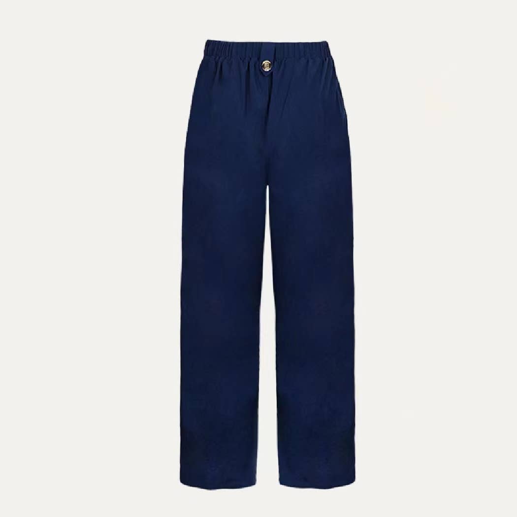 Bleu Marine Pantalon taille haute bleu marine à jambes larges en vente sur Faire2