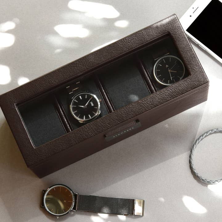 Stackers – wholesale Jewellery box/organiser – Brown 4 Piece Watch Box1