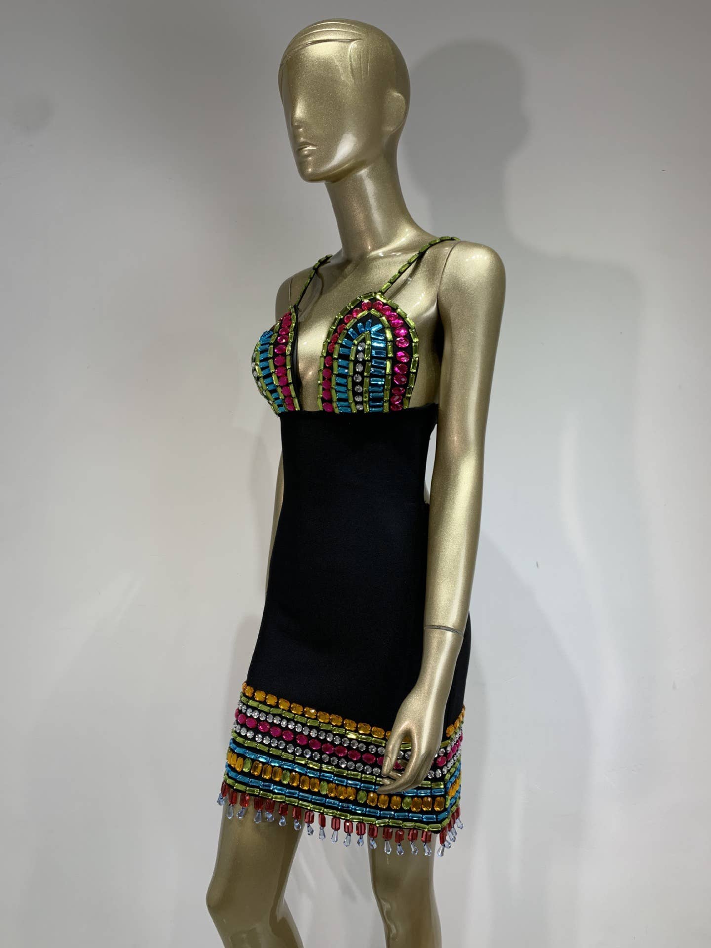 Sort DR0209 Glitzy Rhinestone Sling V-hals hoftekørt for engroshandel på Faire5