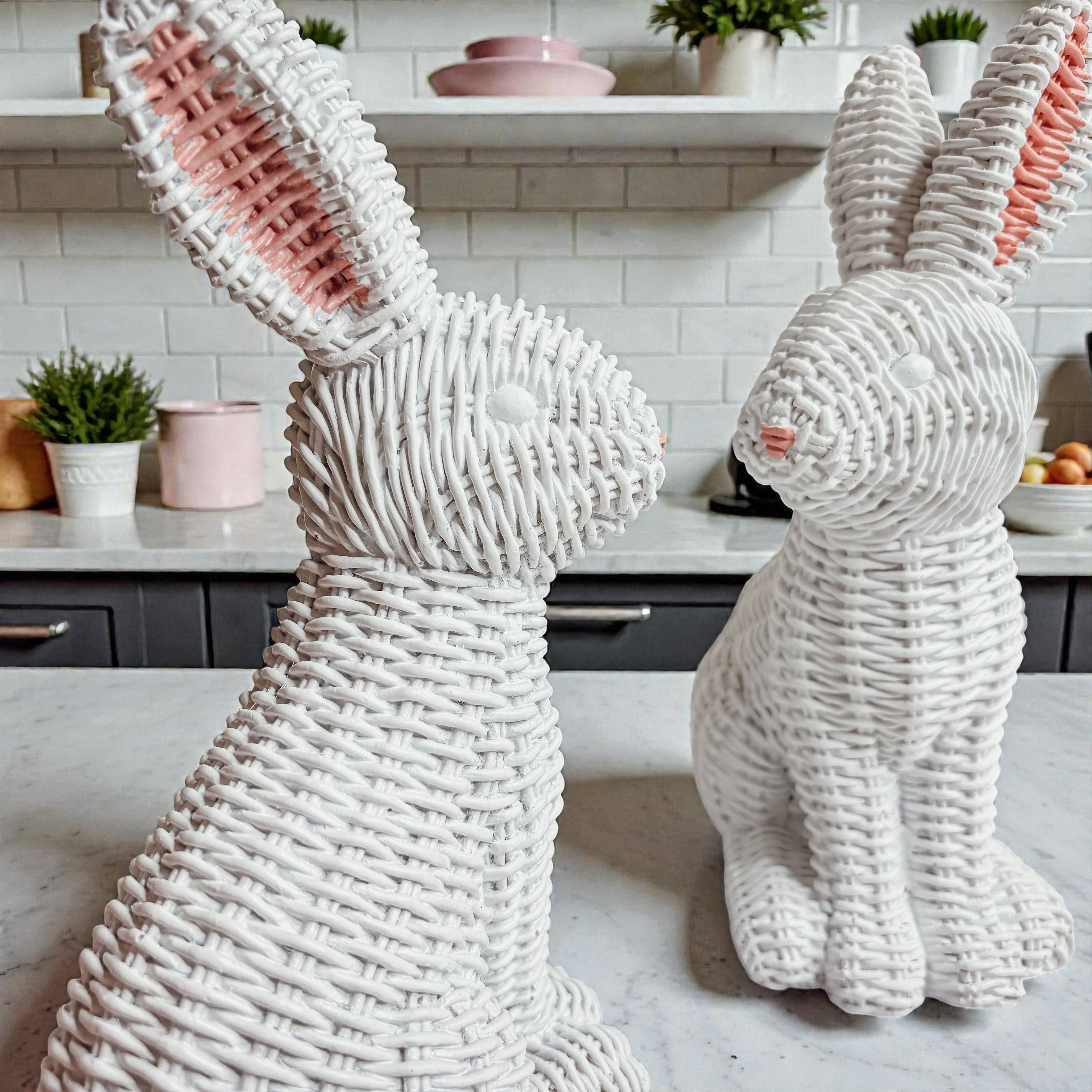 Gia Roma - Wholesale Sculpture - Easter Farmhouse Home Decor, Resin Bunny Figurine Rattan 10