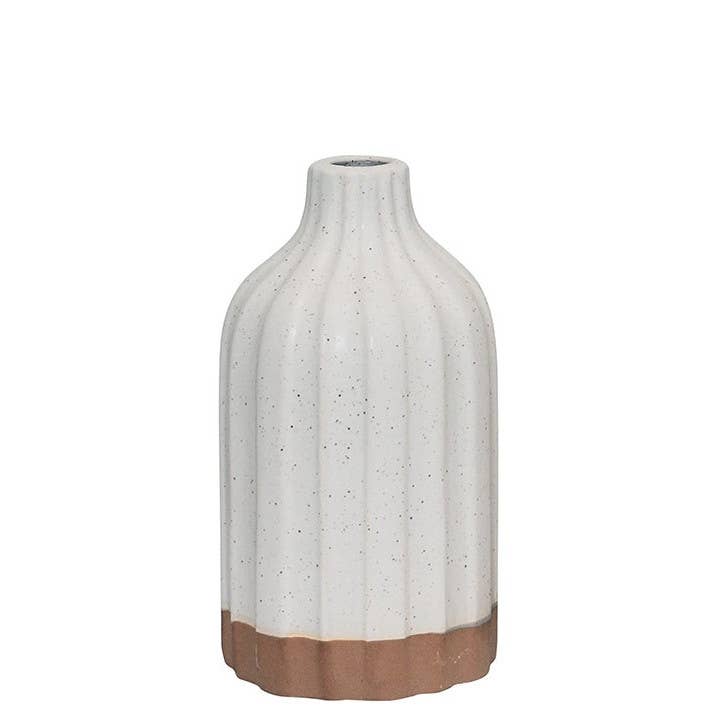 Ivory Clay Vase with Flat Ribbed Design - 9" for wholesale by Will's Company