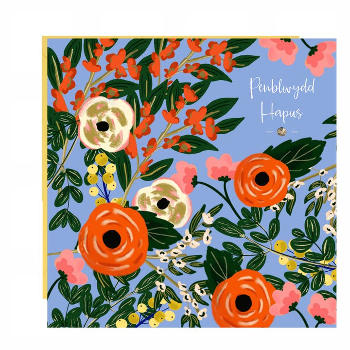 Tarjeta floral «Penblwydd Hapus» en galés para venta al por mayor de Lottie Simpson