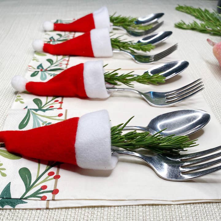 Wrapables.com - Wholesale Christmas Decoration - Wrapables Mini Santa Hat Silverware Holders, Wine Bottle Hats, Table Decor (Set of 12)3