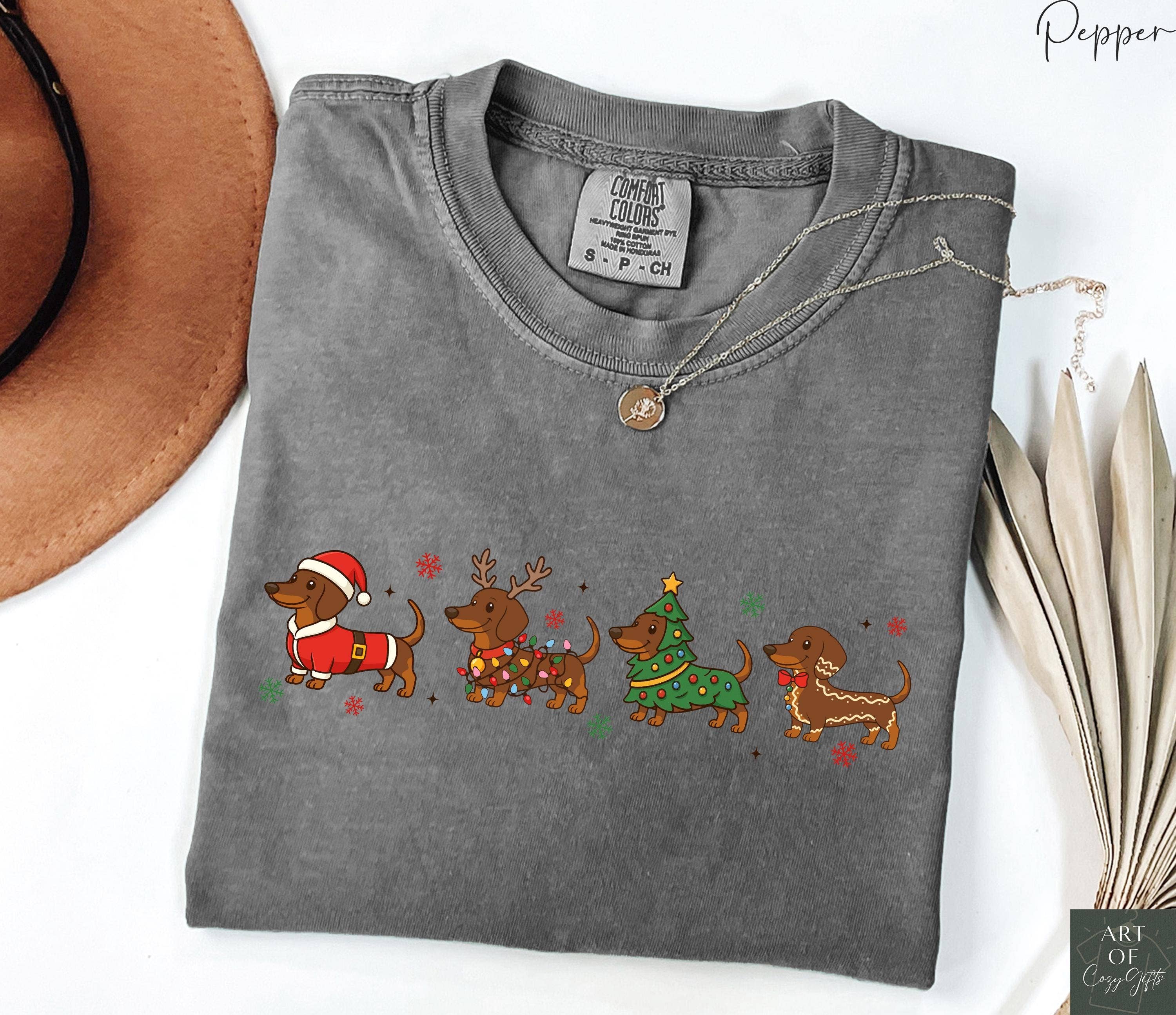 Glaime - Vendita all'ingrosso Maglietta stampata - Donna - Maglietta di Natale Comfort Colors Bassotto, Maglione Cane Wiener