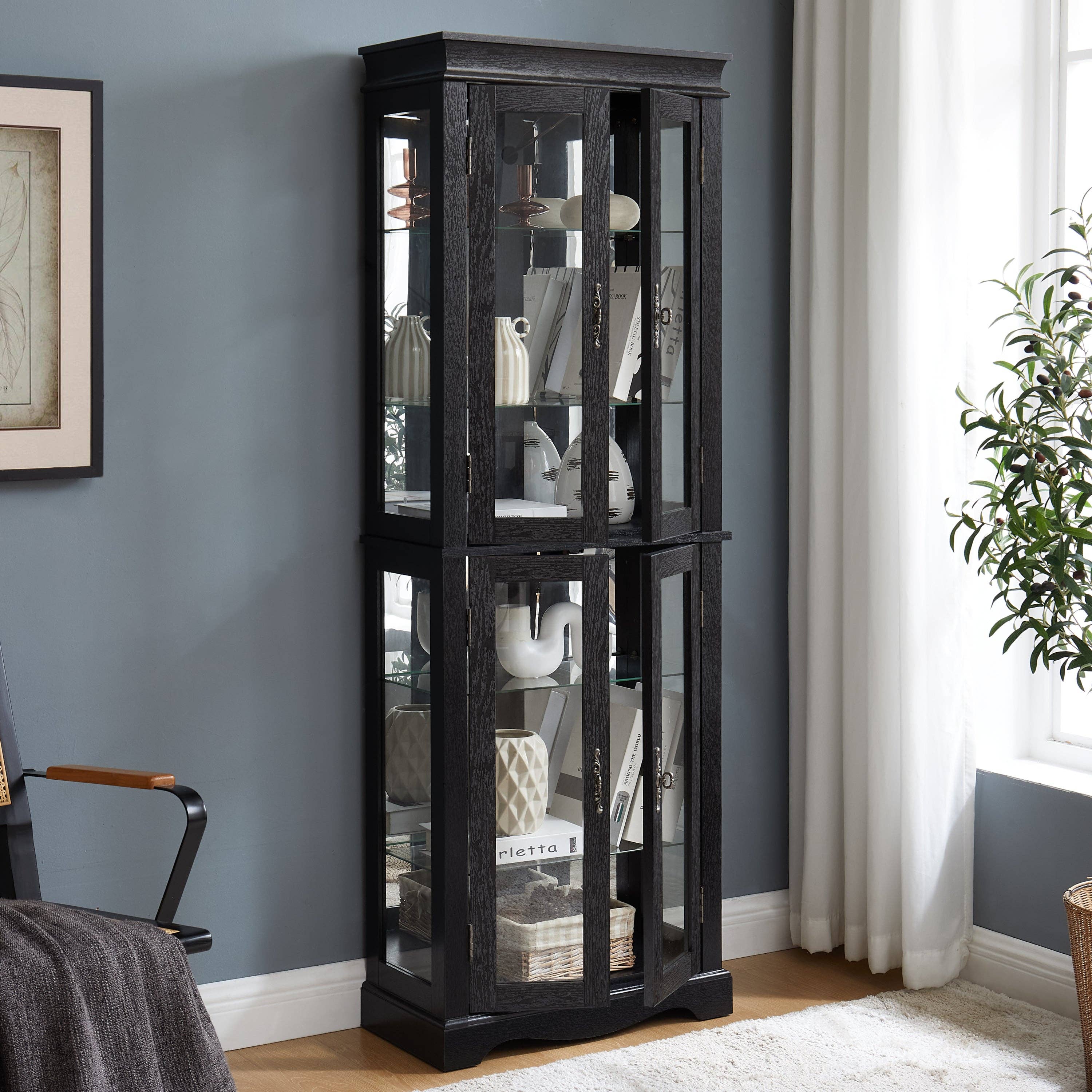 39F Inc. - Wholesale Cabinet - Lighted 6-Tier Glass Curio Display Cabinet with Wood Frame20