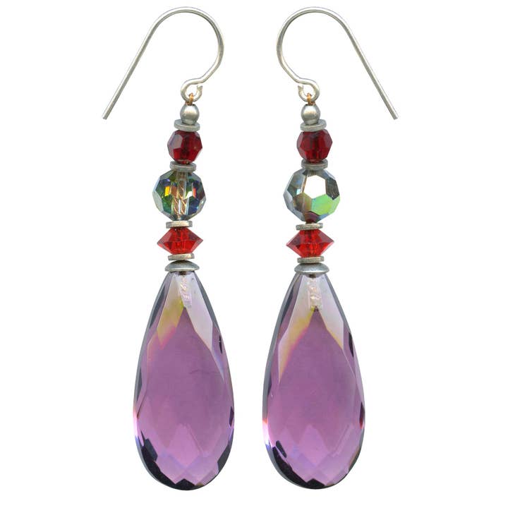 CABARET 15 - ORECCHINI IN VETRO AMETISTA, ACCENTI DI CRISTALLO, ROSSO per la vendita all'ingrosso da parte di Owen Glass Collection