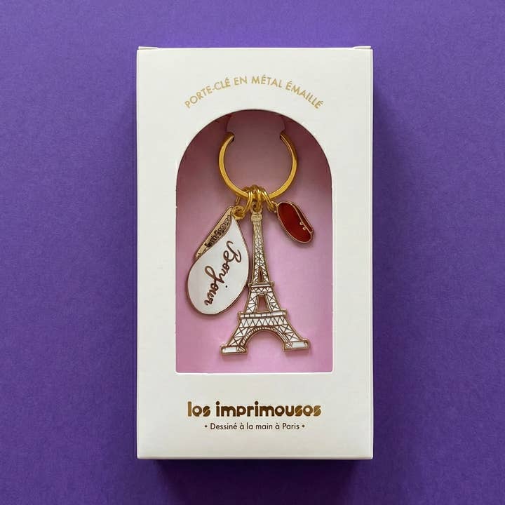 Paris nøglering charms, Eiffeltårnet, Baret og Bonjour for engroshandel hos LES IMPRIMEUSES