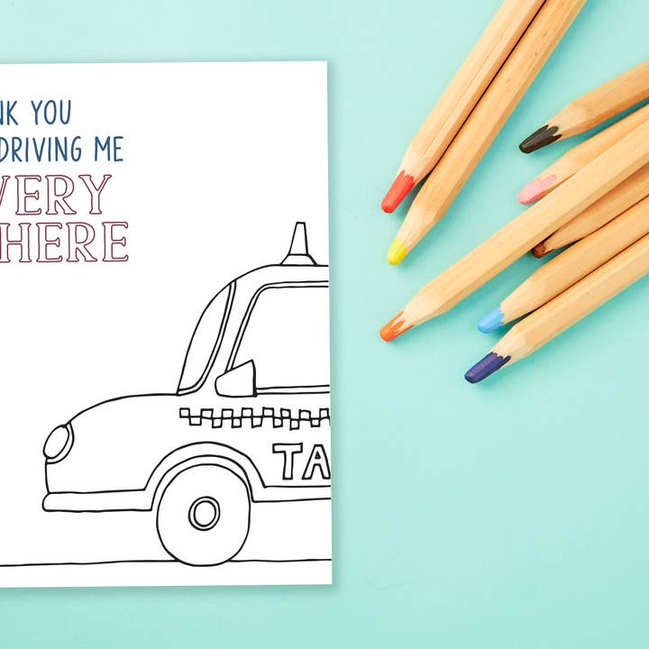 Driving Me Everywhere | Coloring Thank You Greeting Card for wholesale by Grateful Paperie