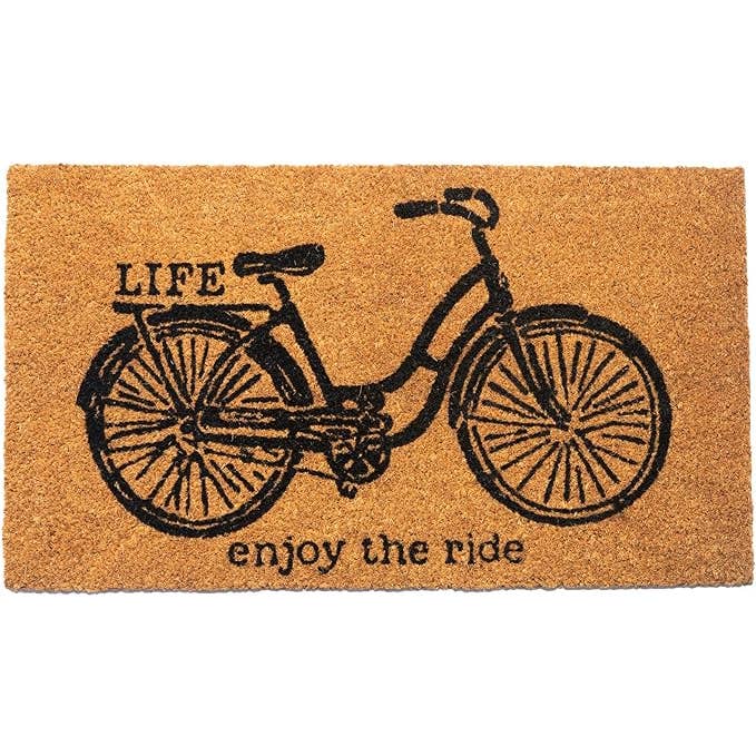 Tapetes de coco Cycle Print -17X30" -Bege/Preto por atacado de India Wholesale Co