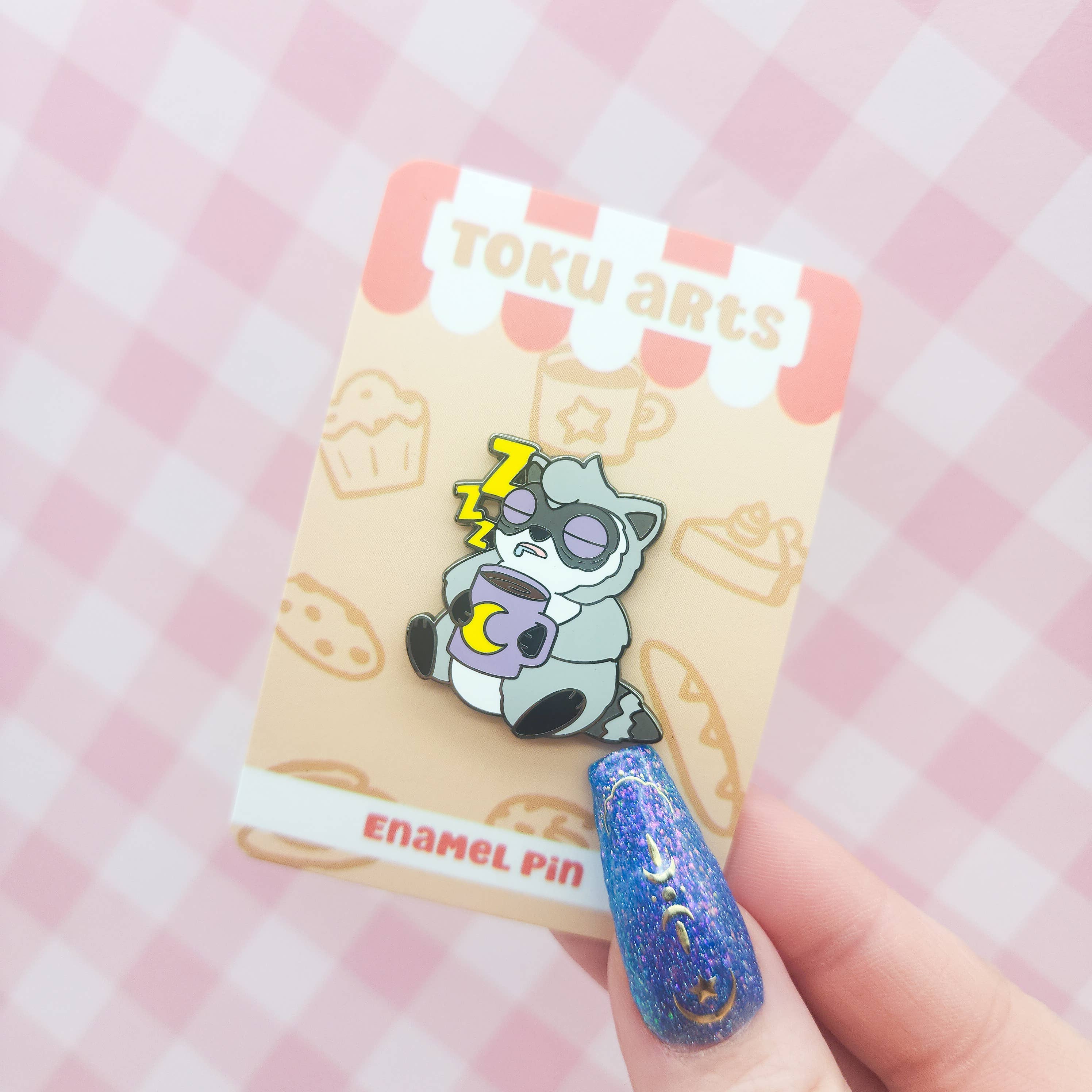 Toku Arts - Wholesale Lapel Pin/Button - Midnight Brew Raccoon Enamel Pin1