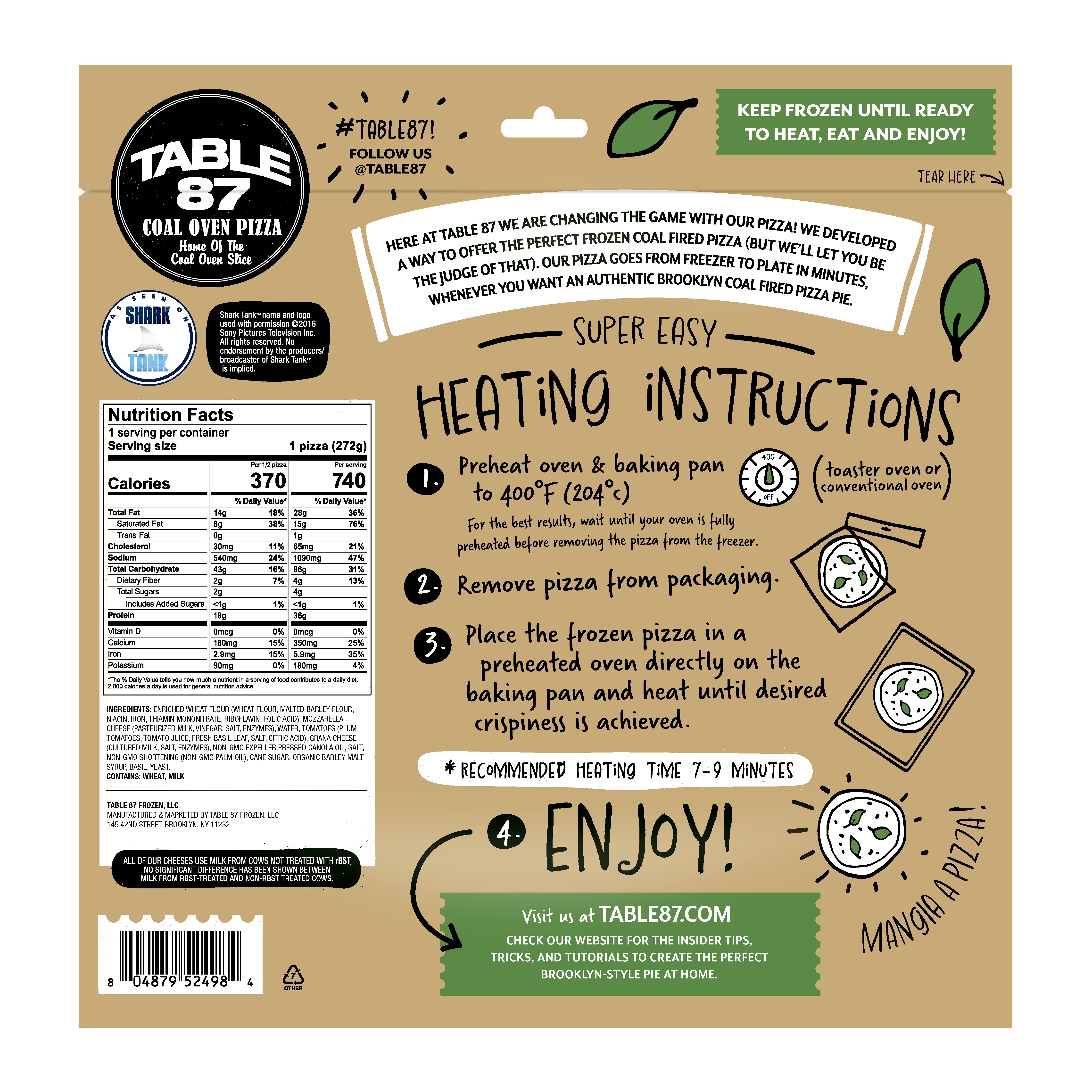 Table 87 - Wholesale Shelf Stable Prepared Meal - Coal Oven Margherita 10" Pizza1