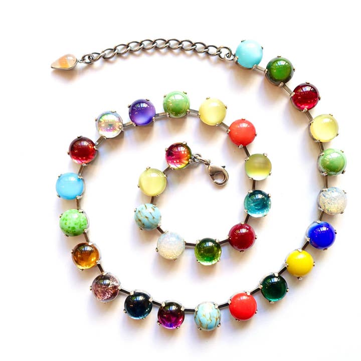 Colorful Necklace With Glass Stones 1970s for wholesale by SoHo Schmuckmanufaktur