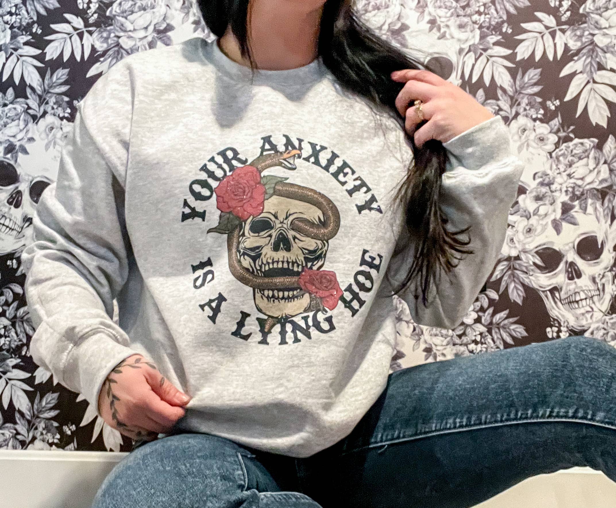 9 Priscilla Way - Wholesale Graphic Sweatshirt - Women's - Your Anxiety Is Lying Shirt1