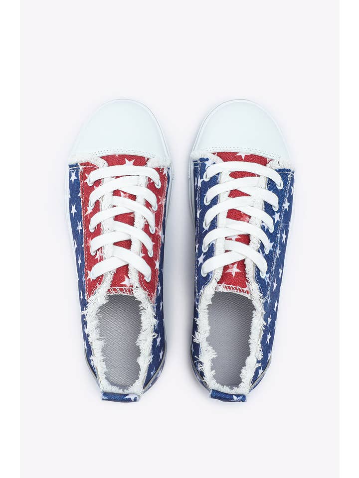Multicolor American Flag Stars Printed Frayed Detail Lace-up Shoes for wholesale on Faire