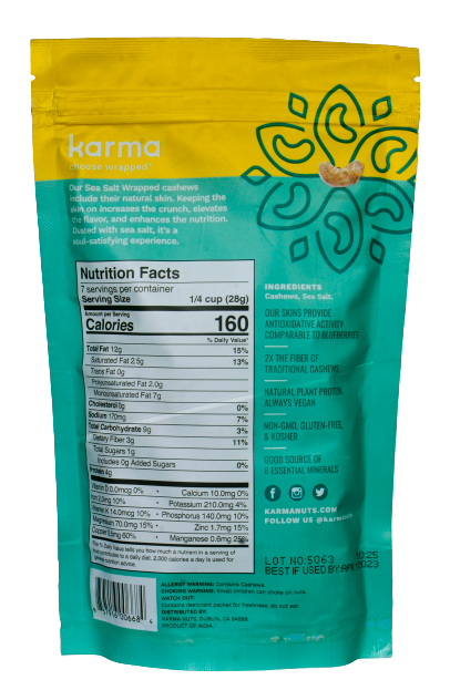 Karma Nuts - Wholesale Nuts - Sea Salt Wrapped Cashews 7 oz1