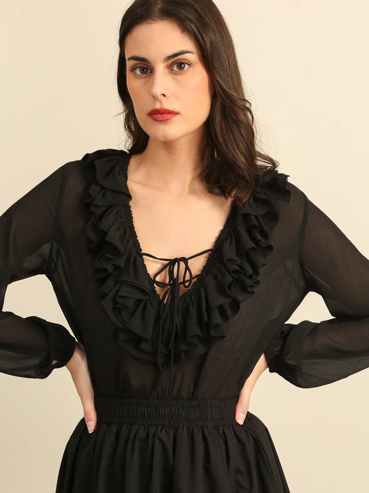 6026 TRANSPARENT VEIL BLOUSE for wholesale by Daphnea