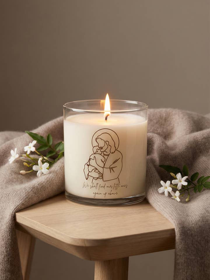 Infant Loss/ Miscarriage Candle “We Shall Find Our Little Ones Again Up Above” for wholesale by Pax Rosa