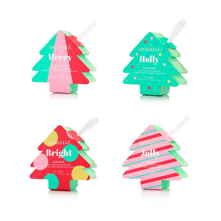 Spongellé - Wholesale Bath Pouf/Sponge - Holiday Tree Buffer Assorted Pack - Christmas Gifts