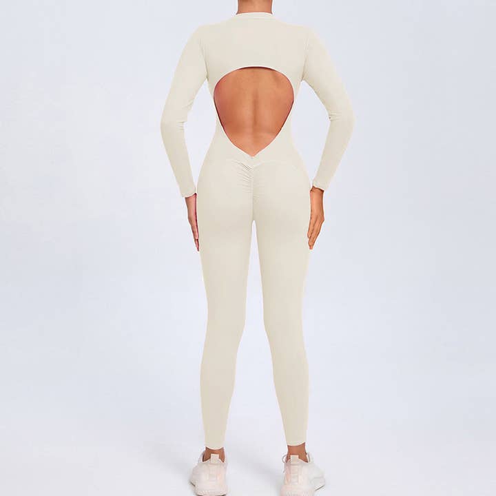 WONDERXFANS - Wholesale Unitard - Women's - backless half zipper long sleeve yoga legging jumpsuit19