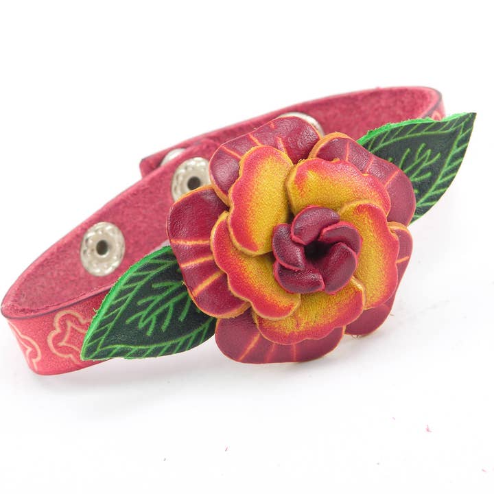 Handmade Leather Flower Bracelet - N2-1 for wholesale by Sunflower Handmade leather inc