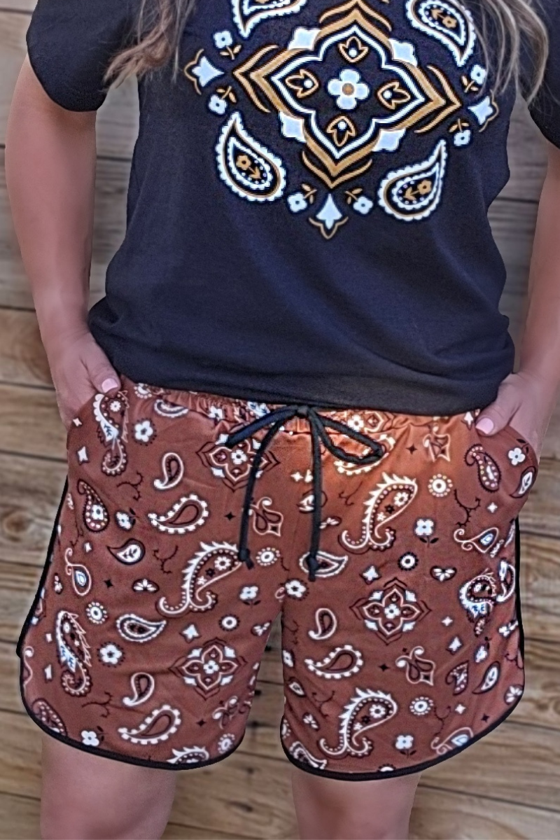 Sterling Kreek - Wholesale Shorts - Women's - Bandana Babe Brown Shorts LONG1