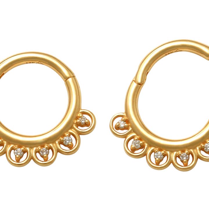 14kt Solid Gold Genuine Diamond Septum Daith Piercing Hoop for wholesale by Zahav Jewelry