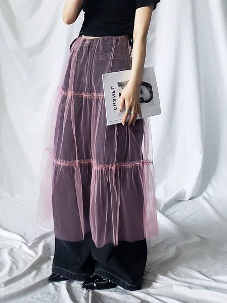 Rosa Clothing - Wholesale Skirt - Women's - Trendy Elasticated Waist Overlay Layered Mesh Skirt