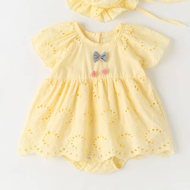 Baby Girl Solid Color Hollow Carved Design Bow bodysuit Dress for wholesale by MyKids-USA®