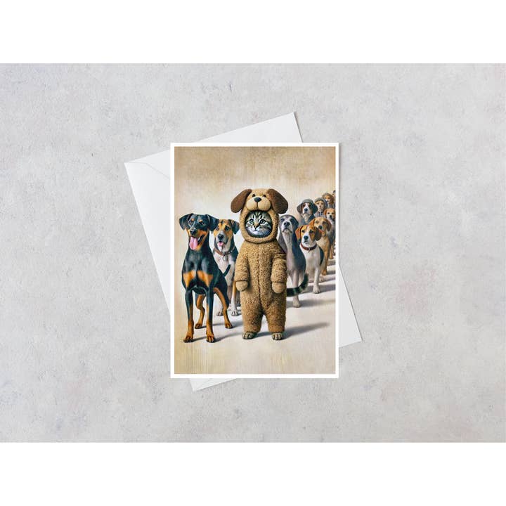 Salty Alyce - Wholesale Everyday Greeting Card - Fur-Real Imposter: The Cat in Paw-suit Blank Card LL4