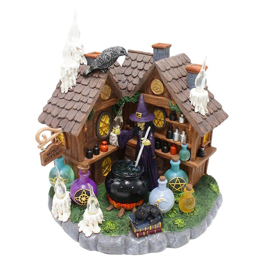 OrnamentallyYou - Wholesale Decoratief beeldje - Verlicht beeldje van Enchanted Witch Cottage, 10" LED Halloween 5