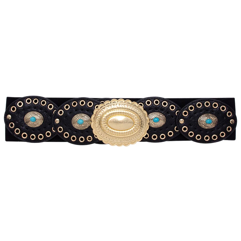 Oblige by G - Wholesale Belt - Women's - Turquoise Concho Western Belt
 BT-2640