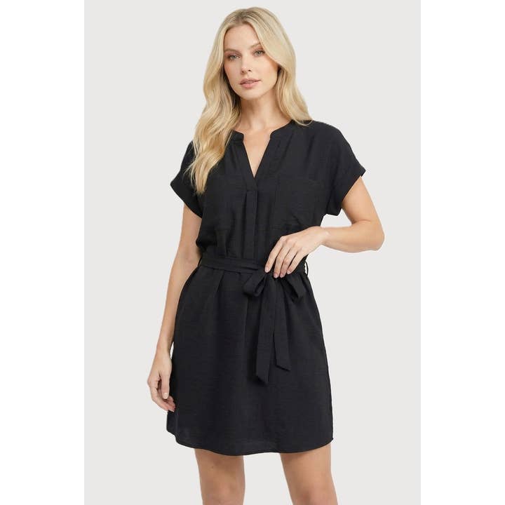 Y SPLIT NECK BUTTON BACK SOLID DRESS for wholesale by STACCATO
