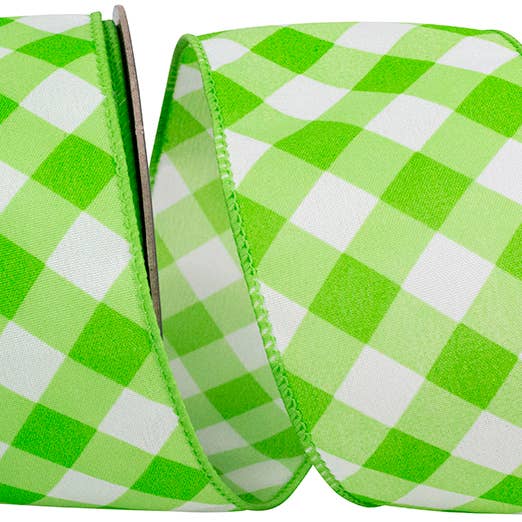 Diagonal Line Check Printed Wired Edge Ribbon, Lime for wholesale by RELIANT RIBBON