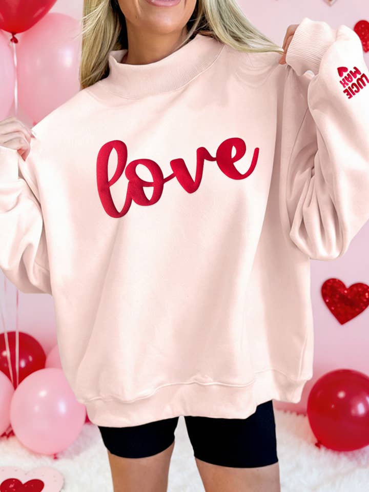 LDC Valentines Graphic Mock Neck Sweatshirt for wholesale by Little Daisy Closet
