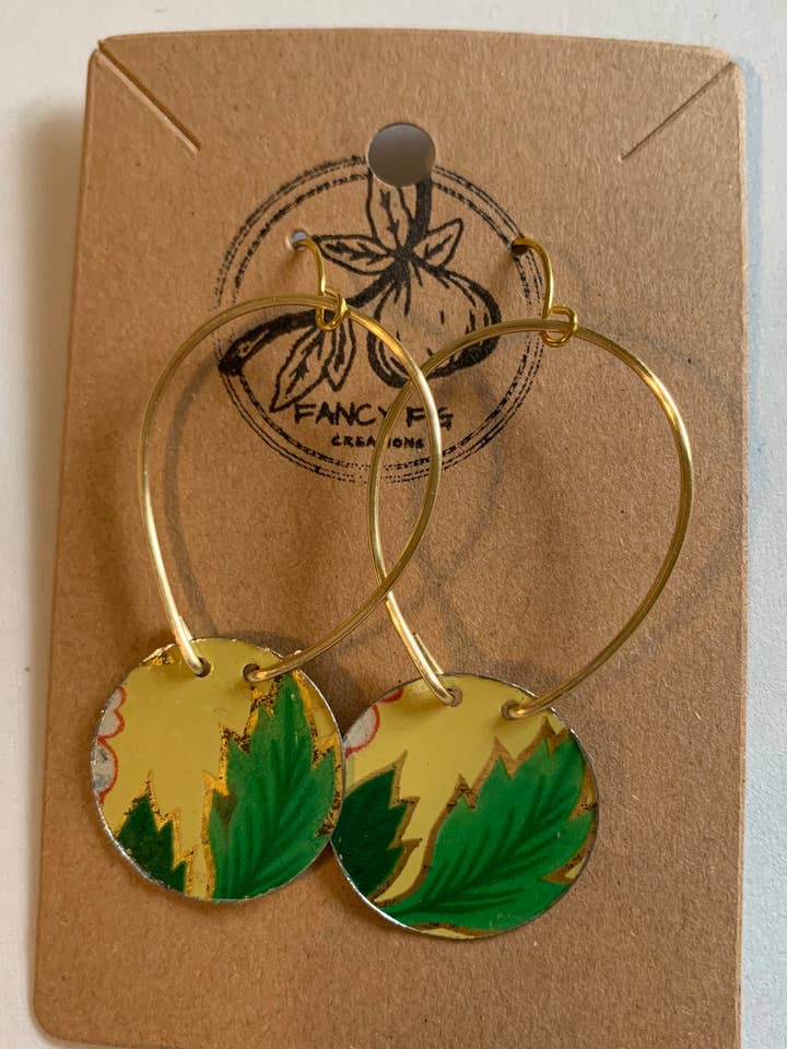 Yellow Leaf Tin Earrings for wholesale by Fancy Fig Creations