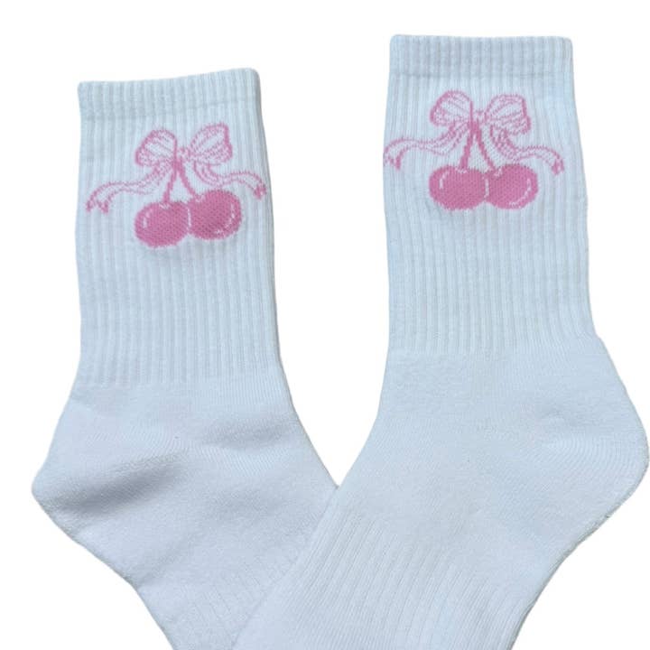 New 2025 pink cherry bow socks  for wholesale by lil darlings inc