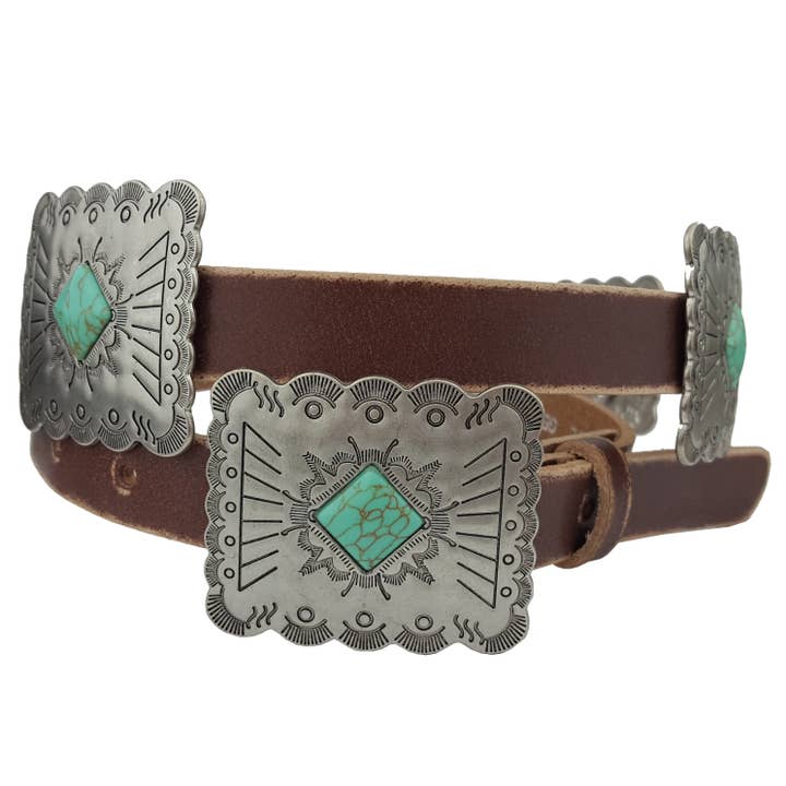 Axesoria West - Wholesale Belt - Women's - Western Genuine Distressed Leather belt w.Rectangular concho1