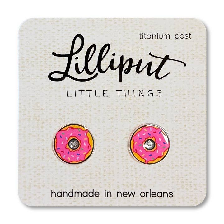 Lilliput Little Things - Wholesale Stud/Post Earrings - Pink Sprinkle Donut Earrings