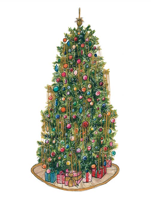 Vintage Christmas Tree Art Print for wholesale by artxnikki