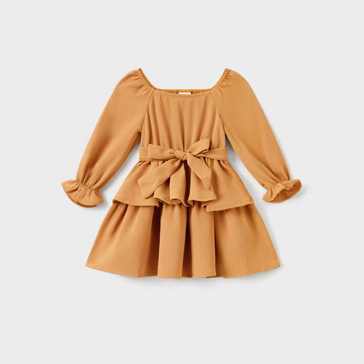 Brown Family Matching Long Sleeves Polo Shirt or Ruffle Hem Dress for wholesale on Faire