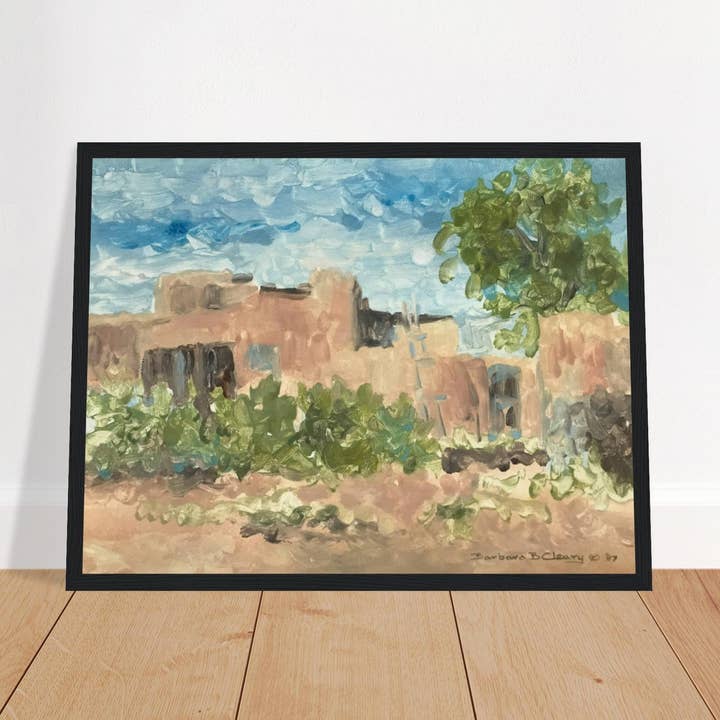 'Adobe Serenity' I 12x16 Träramad Konstaffisch | Originalkonst av den amerikanska konstnären Barbara Cleary för wholesale av Barbara Cleary Designs