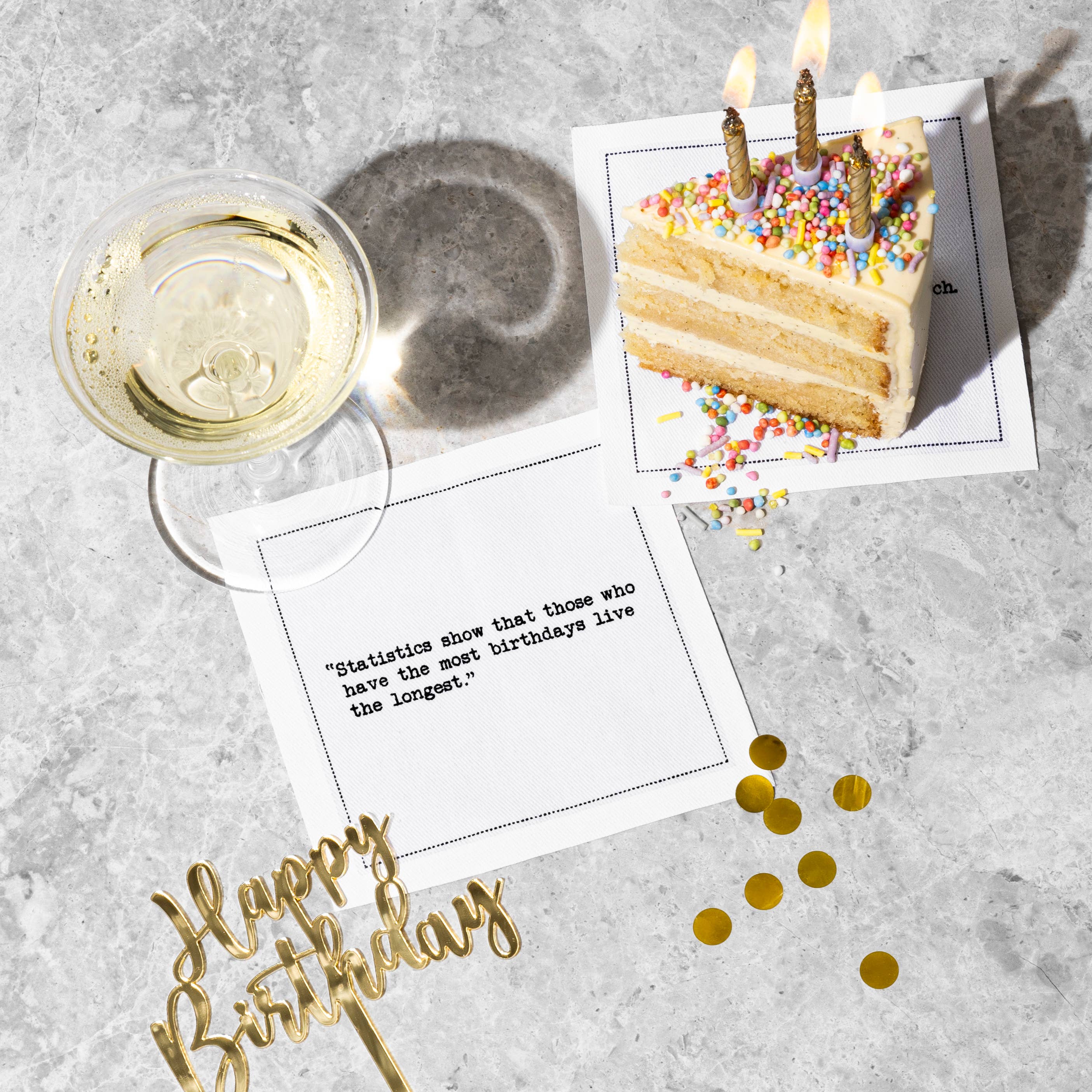 Five Star Napkins Inc. - Wholesale Disposable Napkin - Birthday Quotes  - White Cotton Cocktail Napkins 50x1