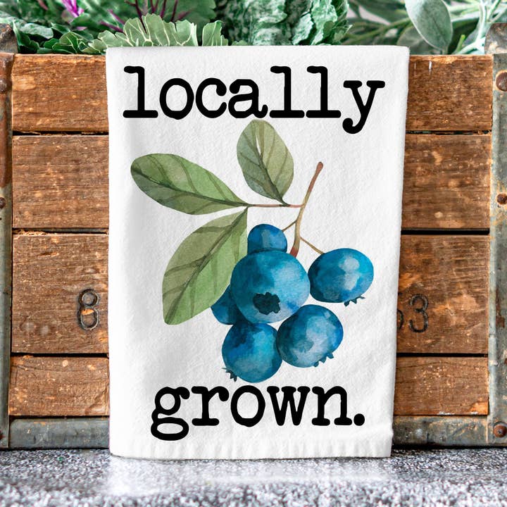 Locally Grown Blueberries Kitchen Towel for wholesale by Love You a Latte Shop