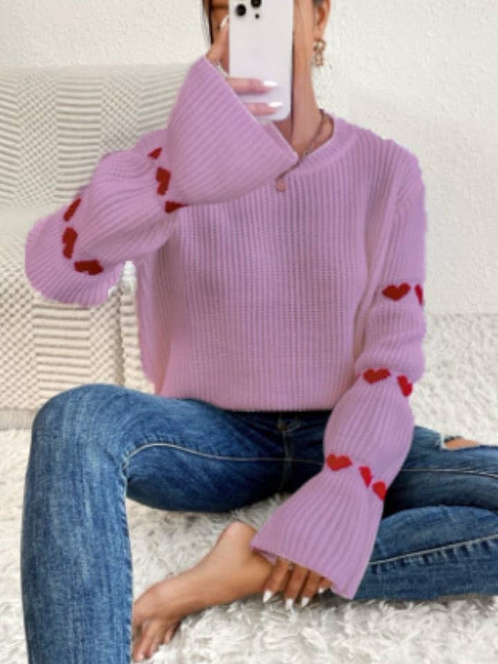 safistyle - Wholesale Knit Sweater - Women's - Knit Sweater with Heart Detail on Sleeves2