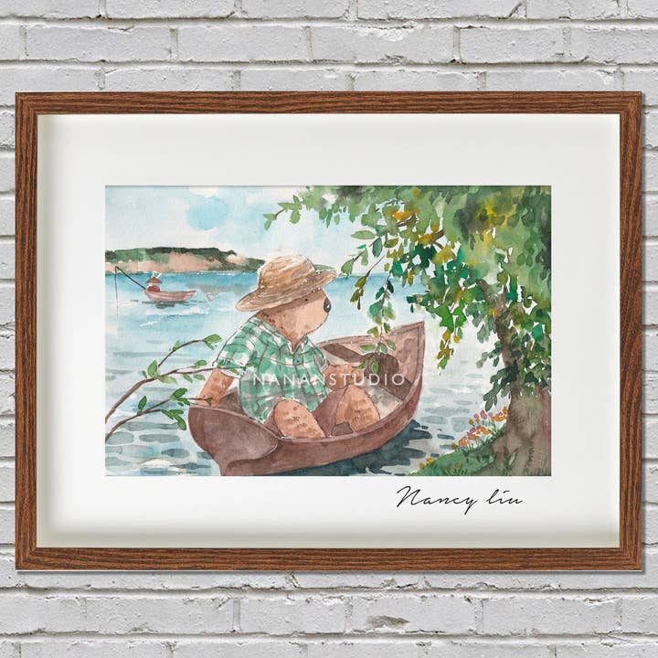 Mr. Otter på en båd | Kunsttryk for engroshandel hos NananStudio